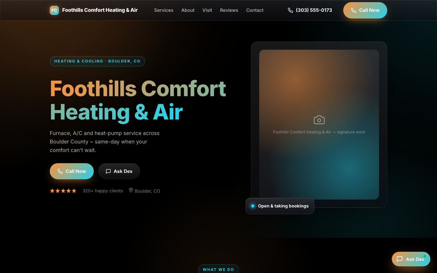 Screenshot of the Foothills Comfort Heating & Air demo site generated by AnchorStart