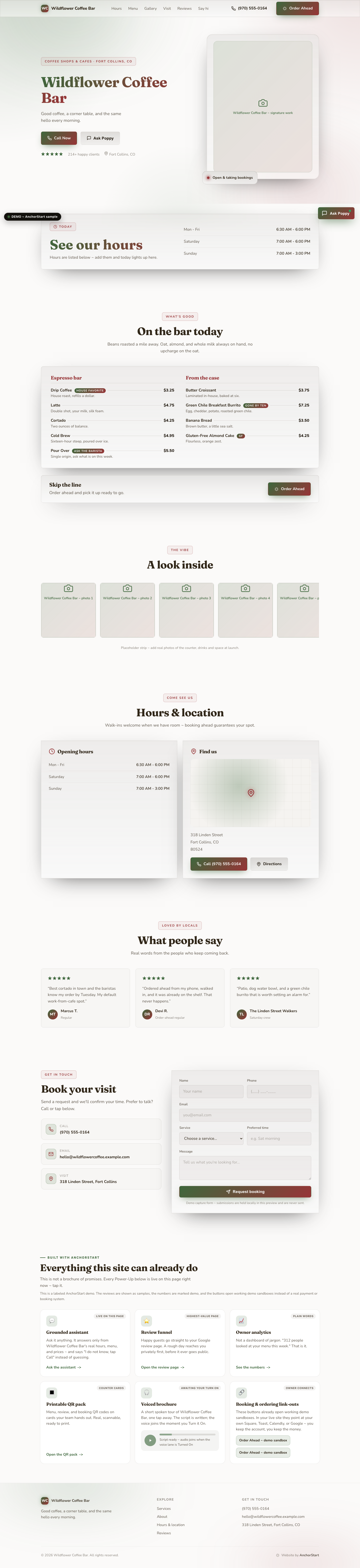 Preview of the Wildflower Coffee Bar demo site ~ click to open the full live site
